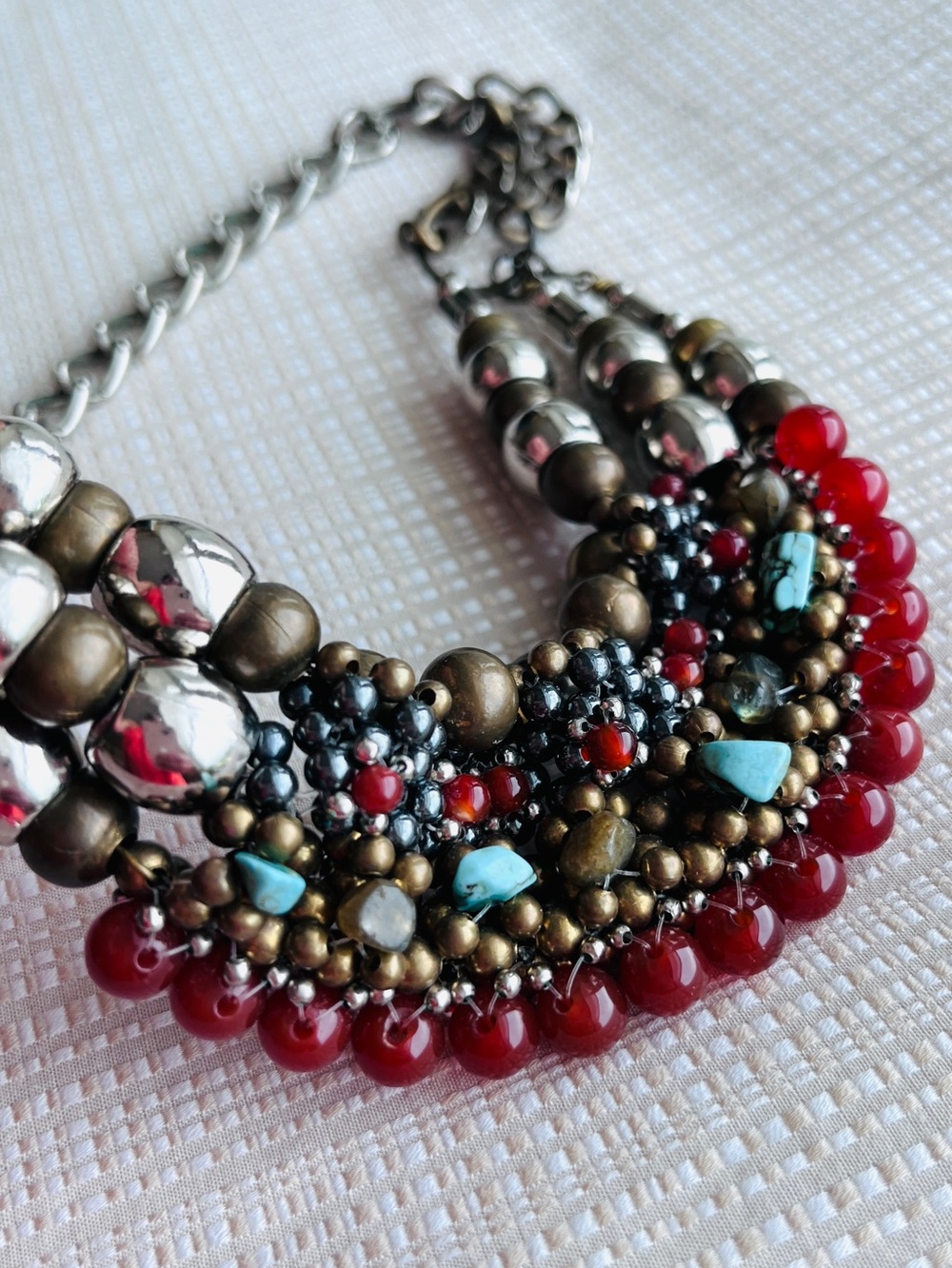 Vintage Anthropologie Pam Hiran Bold Statement Necklace Boho Etruscan Revival - Picture 5 of 15